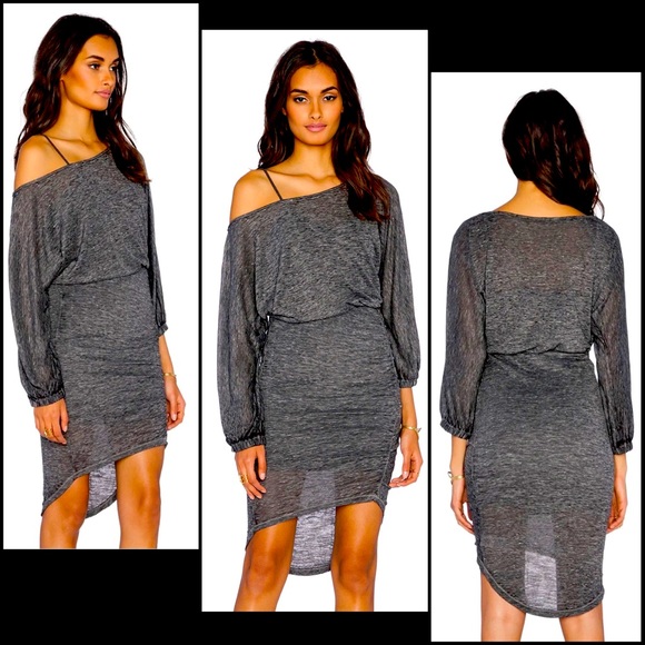 Free People Marled Dark Gray Ruched Mini Dress - Picture 3 of 8